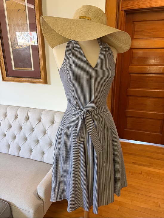 Talbots Dresses & Skirts - Talbots Navy and White Striped Halter Tie-Waist Midi Dress